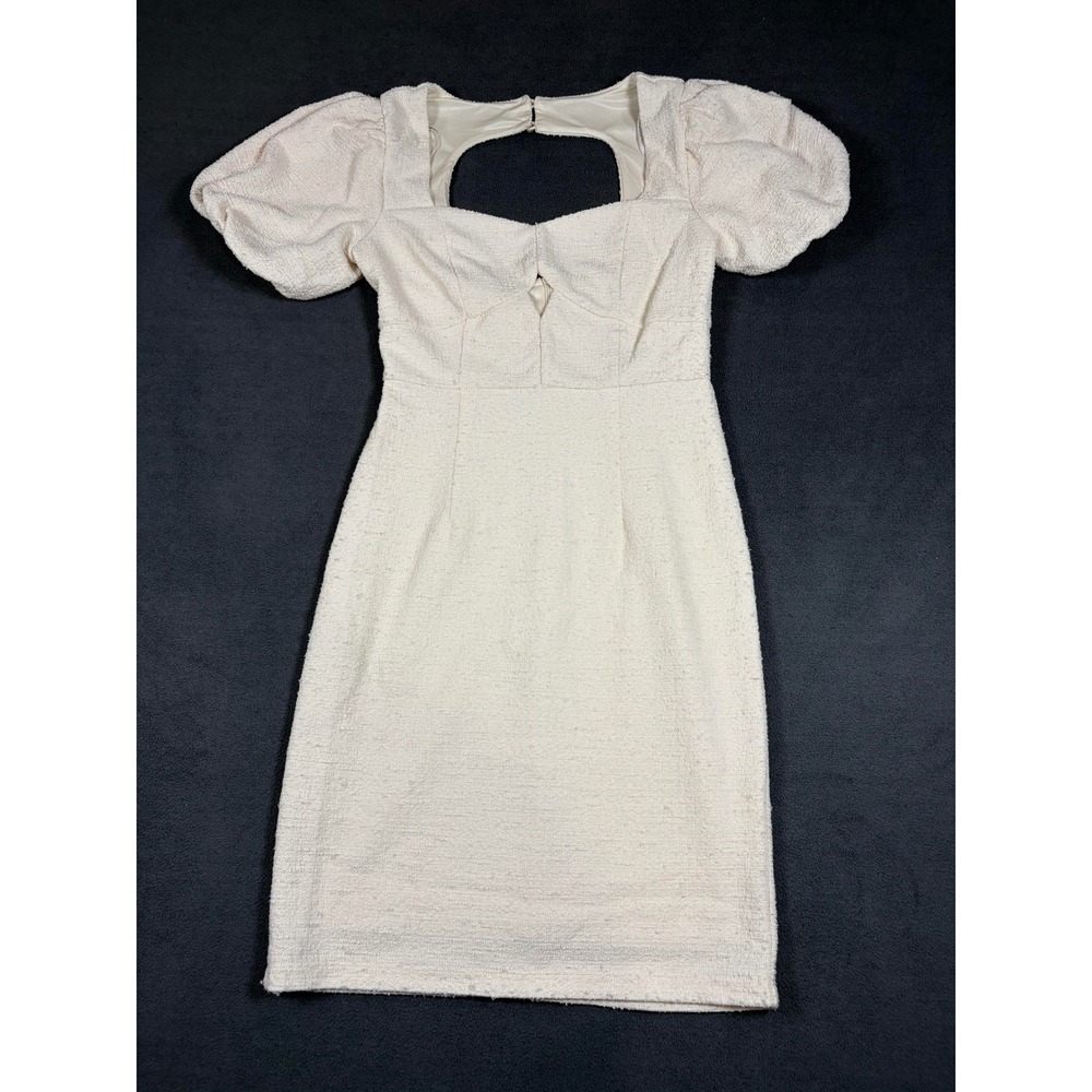 Enfocus Studio Sheath Dress Womens 4 Cream Puff Sleeve Square Neck Boucle